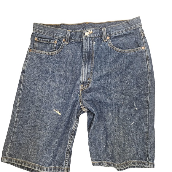 Levis 505 Shorts Mens 36 Distressed Denim Baggy Cut Off Workwear Vintage Style - Picture 1 of 7